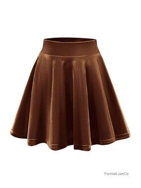 Crushed Velvet Mini Skater Skirt Pleated Stretchy A-Line
